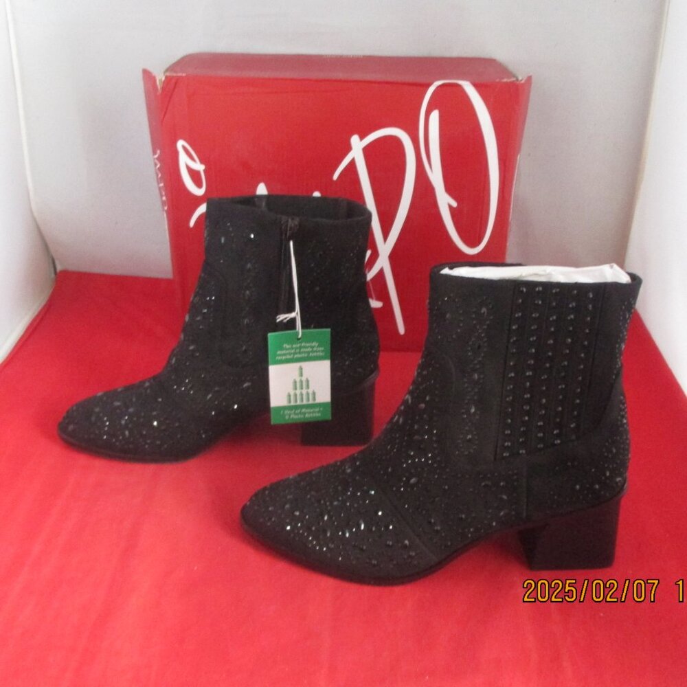 Impo Jackie Perforated Stacked Block Heel Booties $95 - US Size 7 - Black - 1173